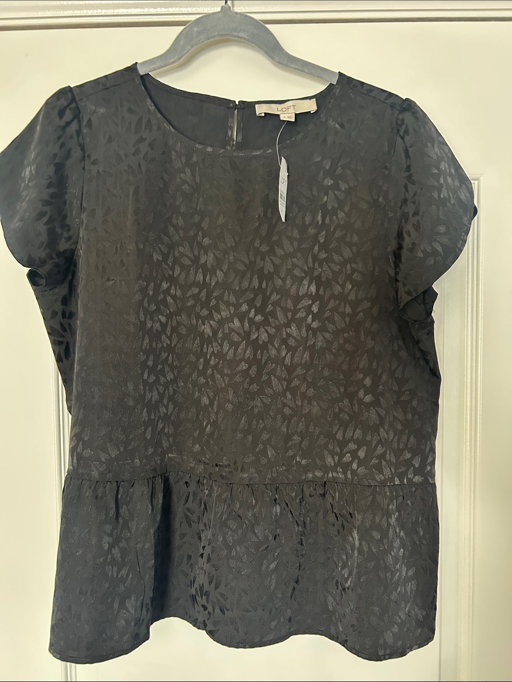 LOFT Black Floral Jacquard Peplum Blouse